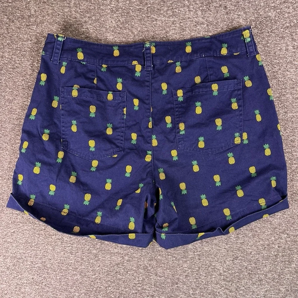 St. Johns Bay Chino Shorts Womens 12 Navy‎ Pineapple Summer Casual Cuffed 34x4